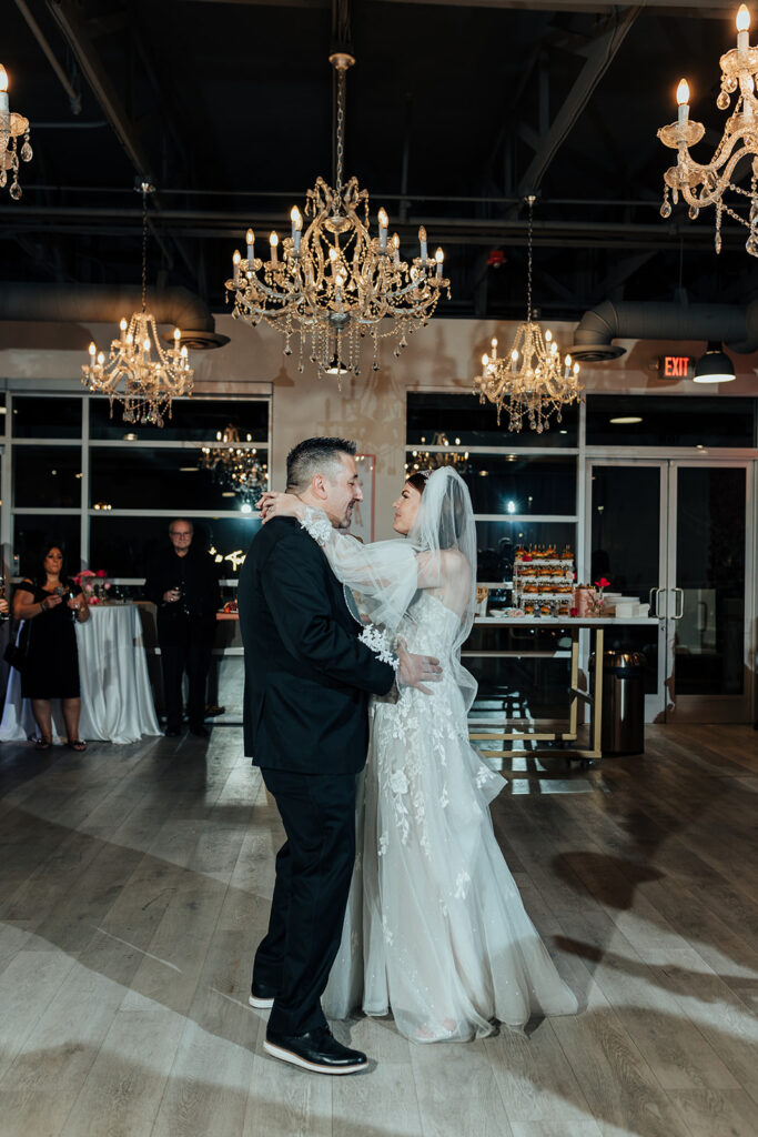 Wedding couple having first dance at Cafe Lola reception in Las Vegas