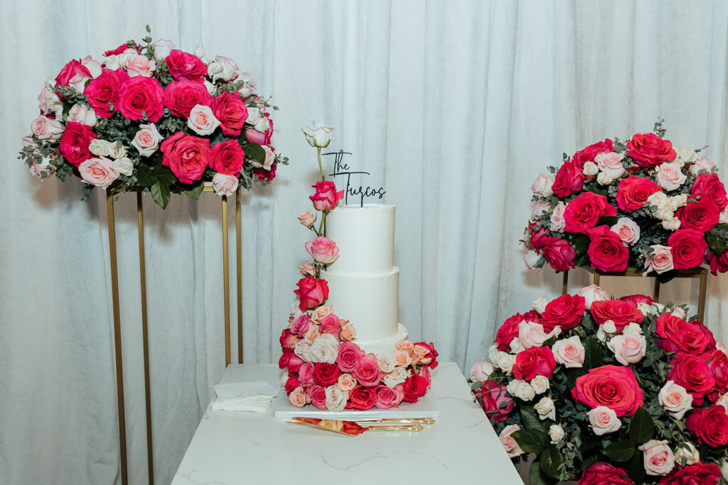 Wedding cake with flowers at Cafe Lola