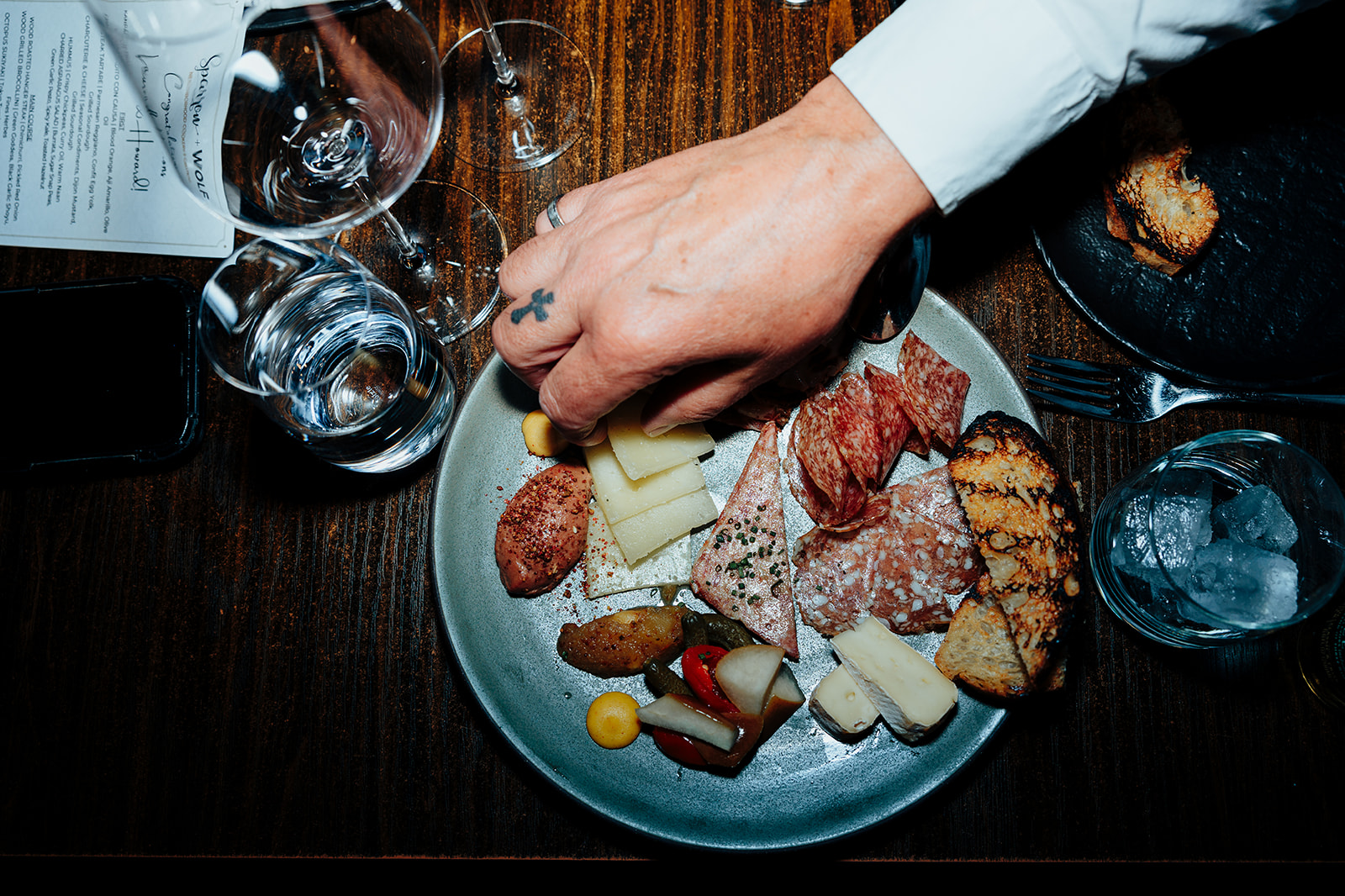 Close-up of charcuterie plate served at a Las Vegas wedding reception