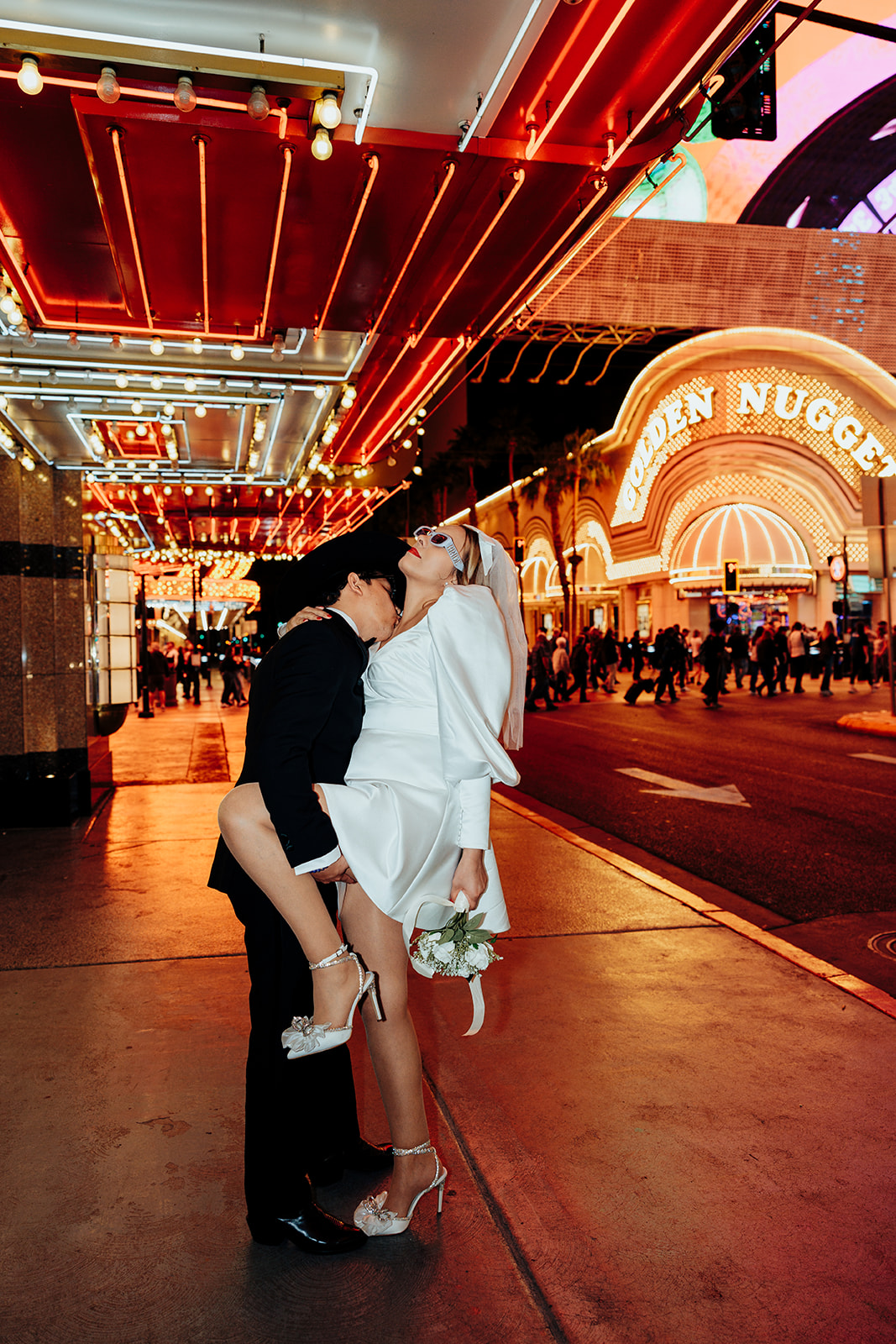 Newlyweds Share a Passionate Moment During Their Vegas Elopement