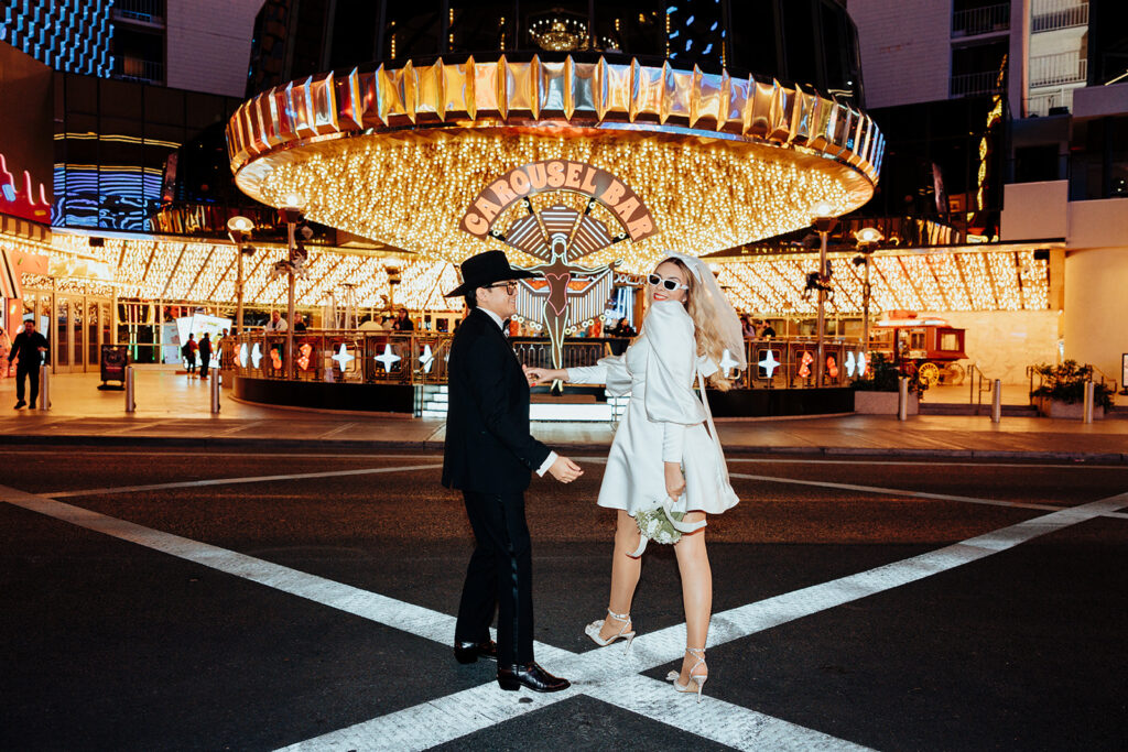 Newlyweds Celebrate a Nighttime Elopement at Carousel Bar in Las Vegas