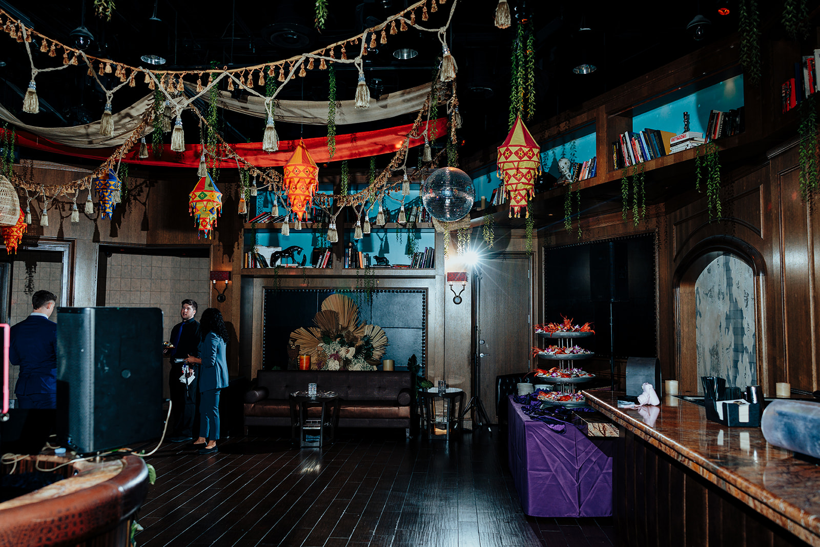 Vibrant Lanterns and Rustic Wedding Decor at Marquee Nightclub Reception