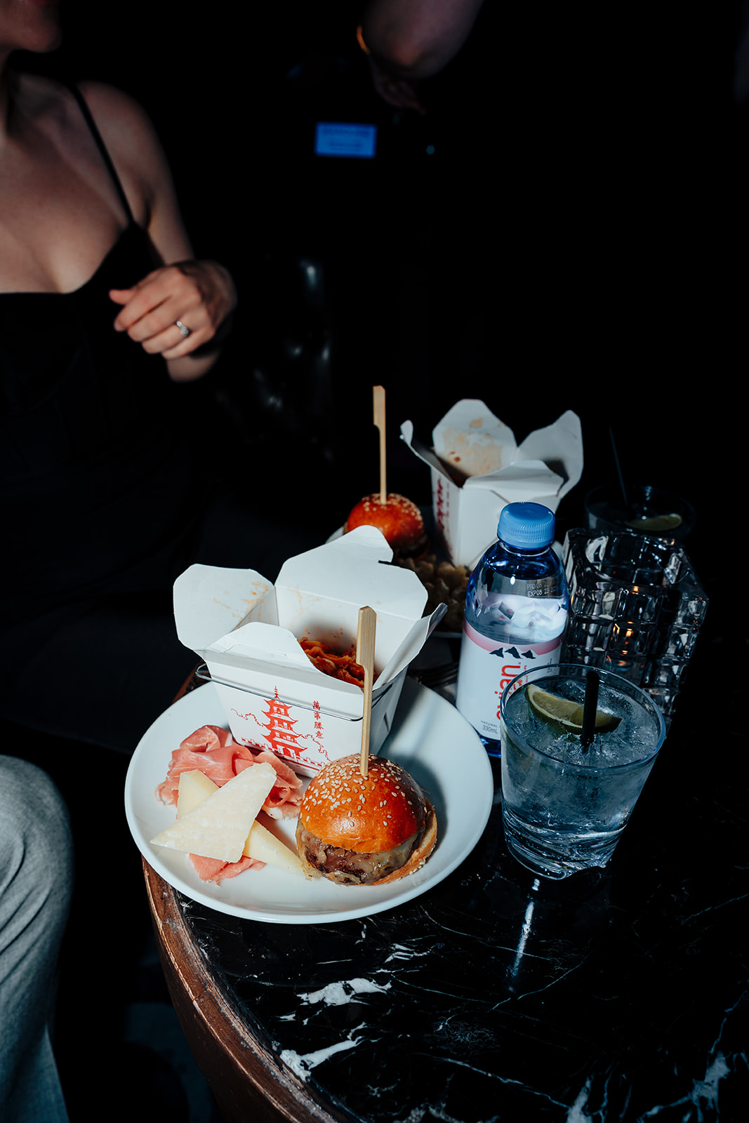 Close-Up of Wedding Reception Food with Drinks