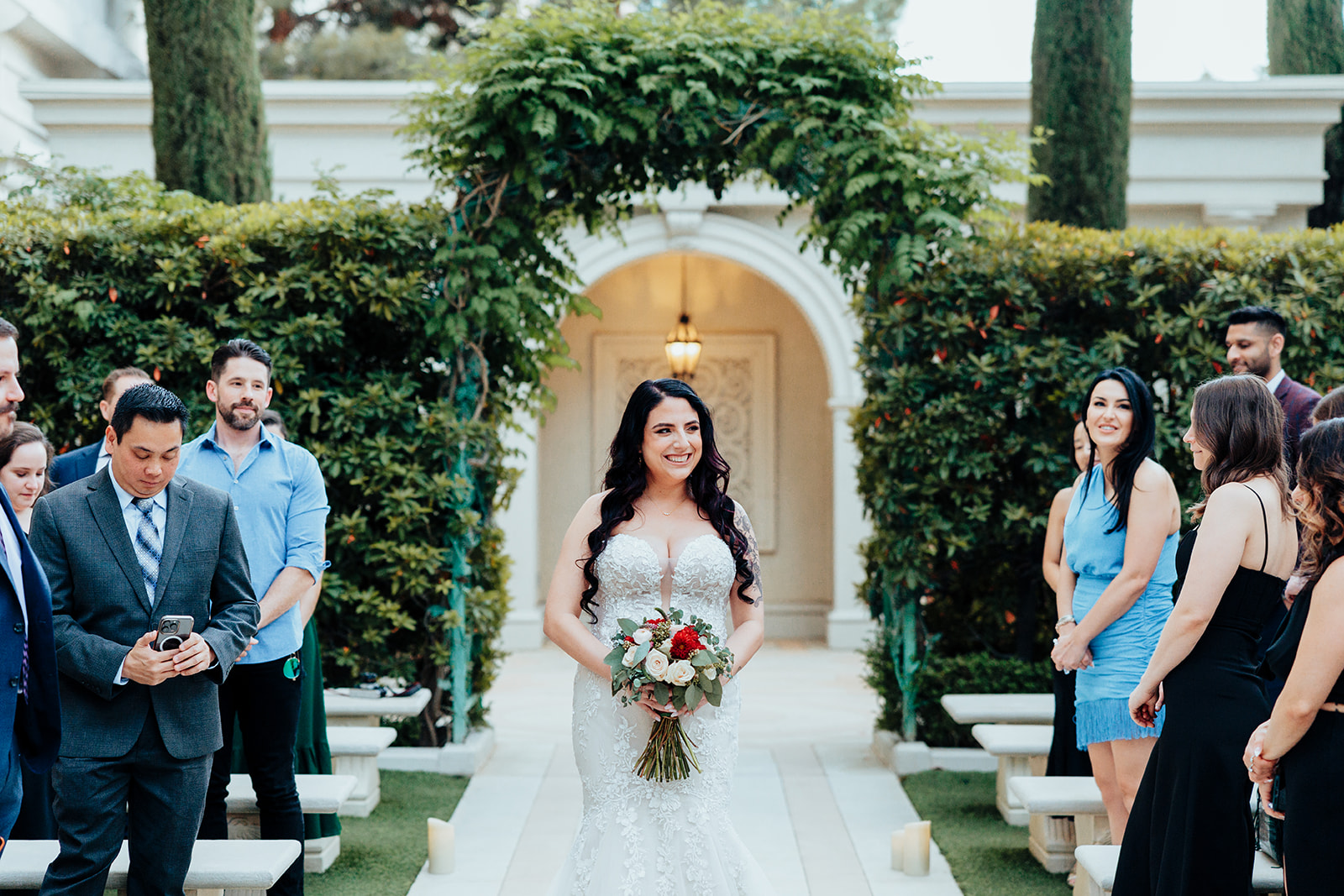 Smiling Bride Holding Bouquet at Caesars Palace Wedding